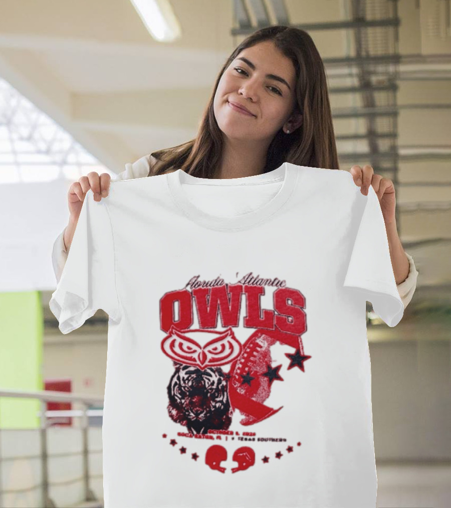 Florida Atlantic Owls Boca Raton Texas Southern 2026 Football Tiger Art Stars Red T-Shirt
