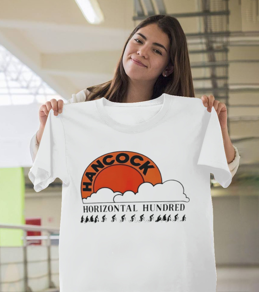 Hancock Horizontal Hundred Cycling Event Logo With Orange Sun And Cyclists T-Shirt