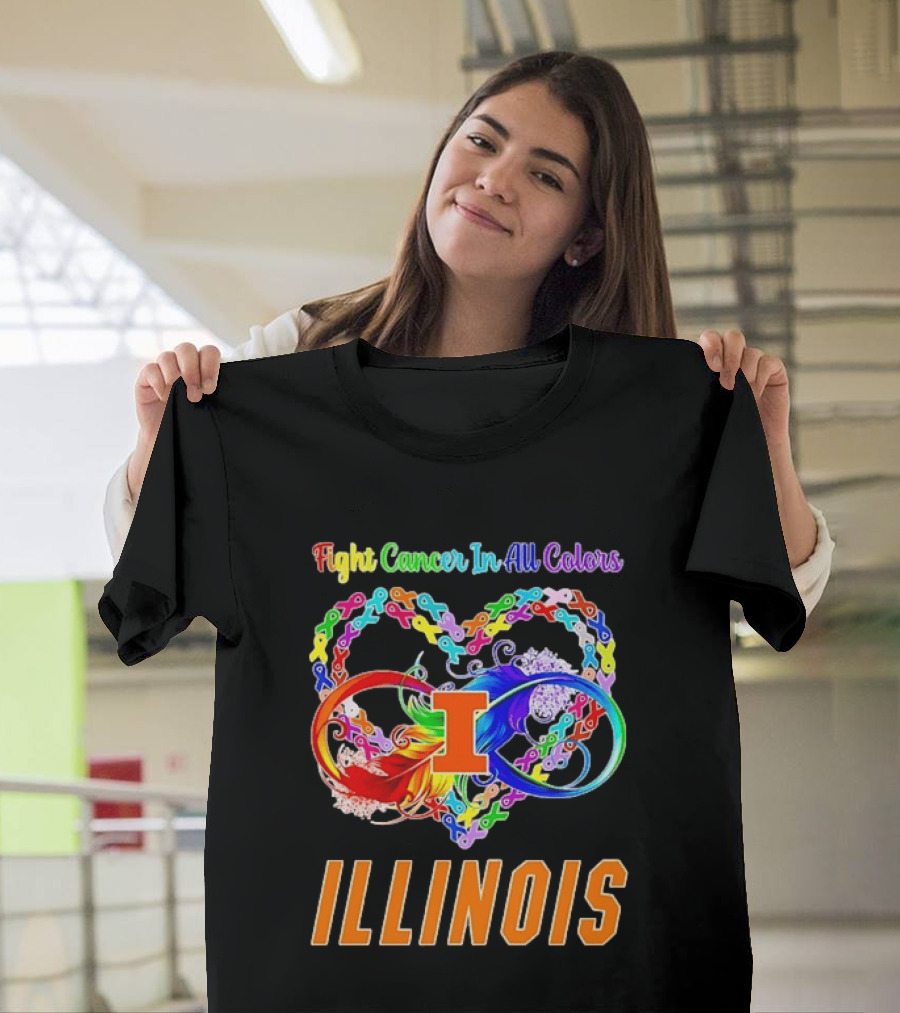 Illinois Fight Cancer In All Colors Heart Ribbon T-Shirt