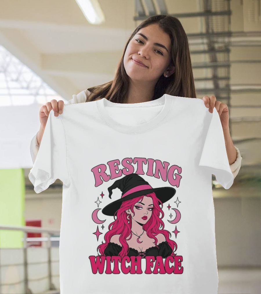 Resting Witch Face Pink Witch Hat Halloween Aesthetic T-Shirt