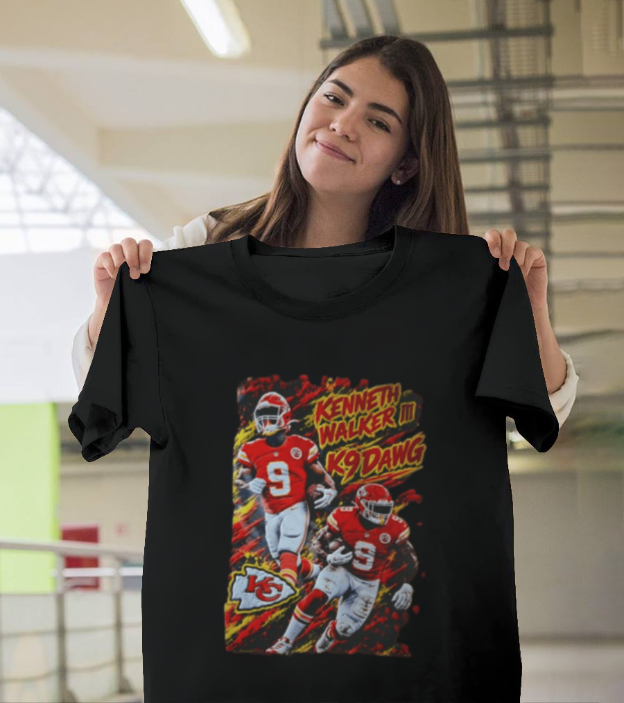 Kansas City Chiefs Kenneth Walker III K9 Dawg 9 Red Gold Football Team Fan Gear T-Shirt