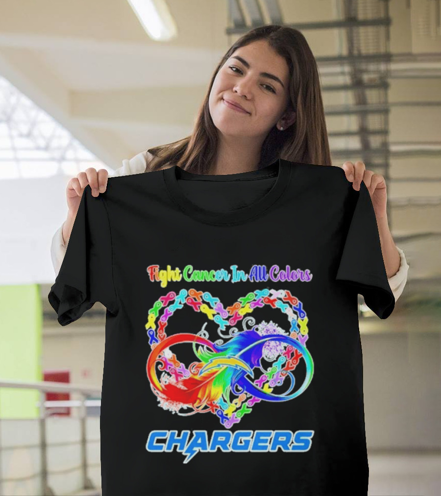 Fight Cancer In All Colors Los Angeles Chargers Infinity Heart T-Shirt
