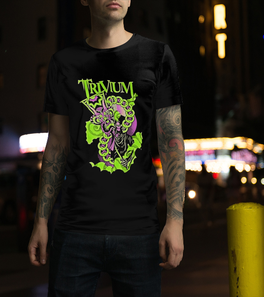 Trivium Dragon And Grim Reaper Heavy Metal Neon Green Purple T-Shirt