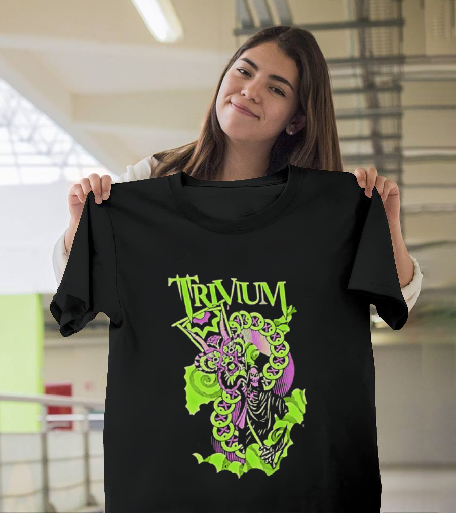 Trivium Dragon And Grim Reaper Heavy Metal Neon Green Purple T-Shirt