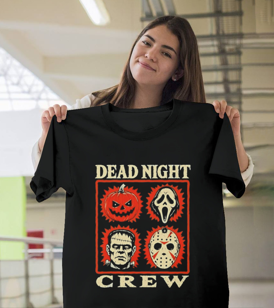 Dead Night Crew Halloween Horror Pumpkin Ghost Jason Voorhees Frankenstein T-Shirt
