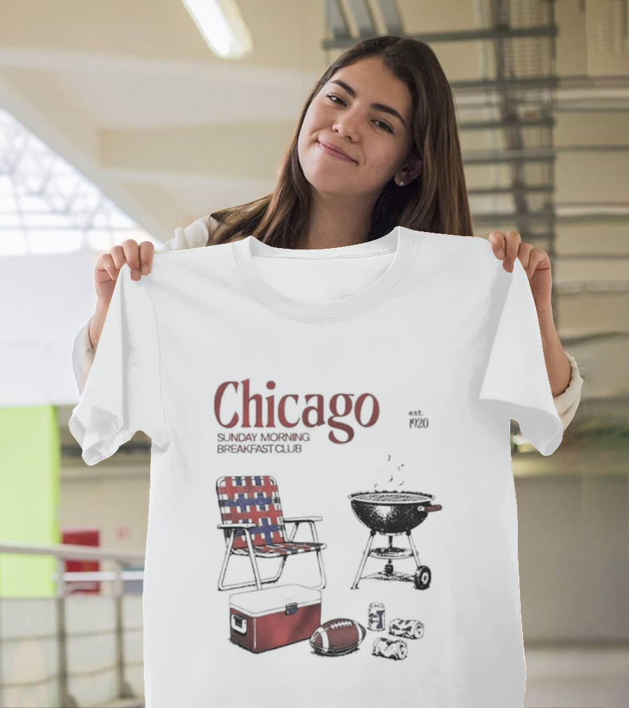 Chicago Sunday Morning Breakfast Club 1920 Charcoal Grill Lawn Chair Cooler T-Shirt
