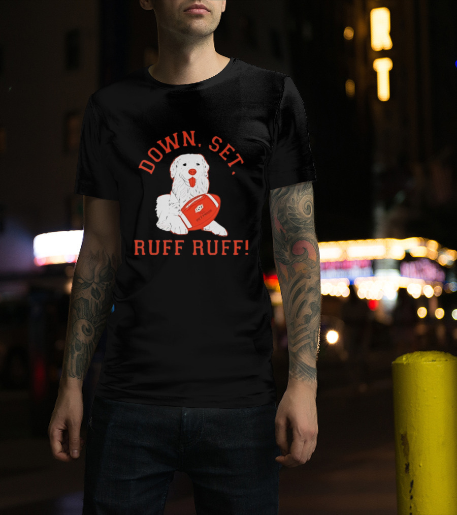Pet Pride Dog Down Set Ruff Ruff Football T-Shirt