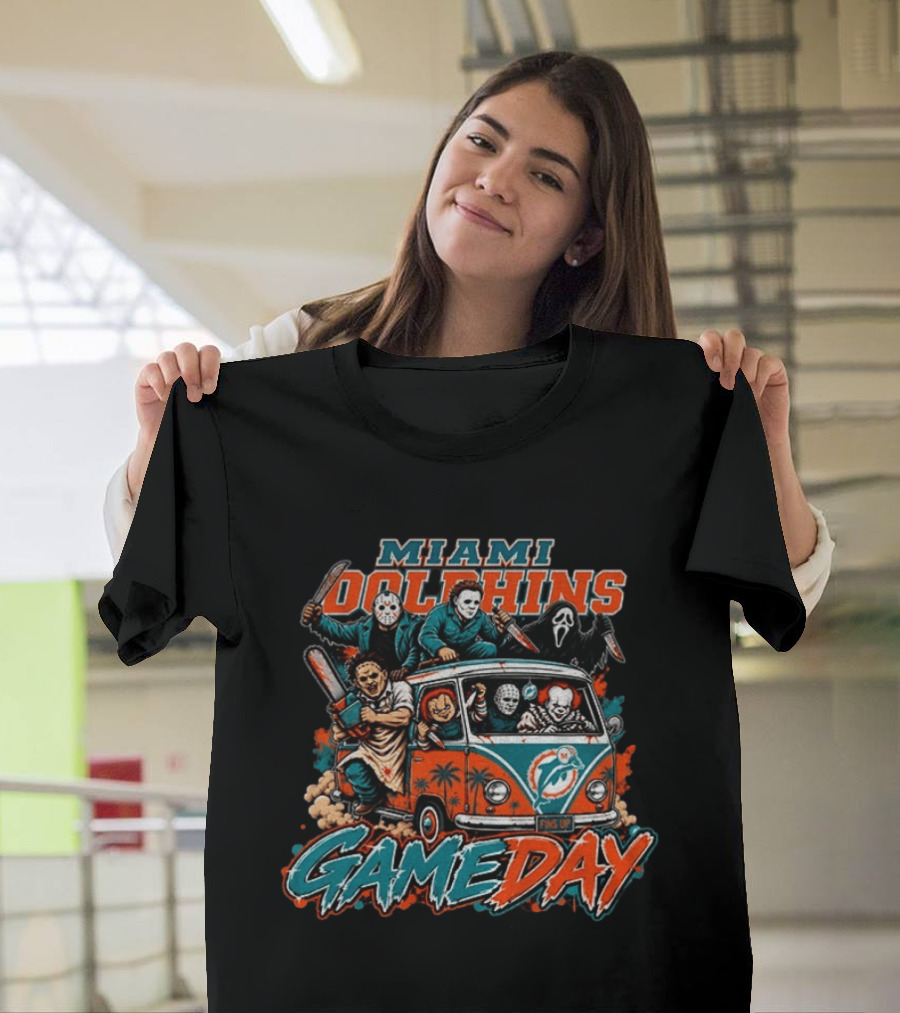 Miami Dolphins Gameday Halloween Horror Characters 2026 T-Shirt