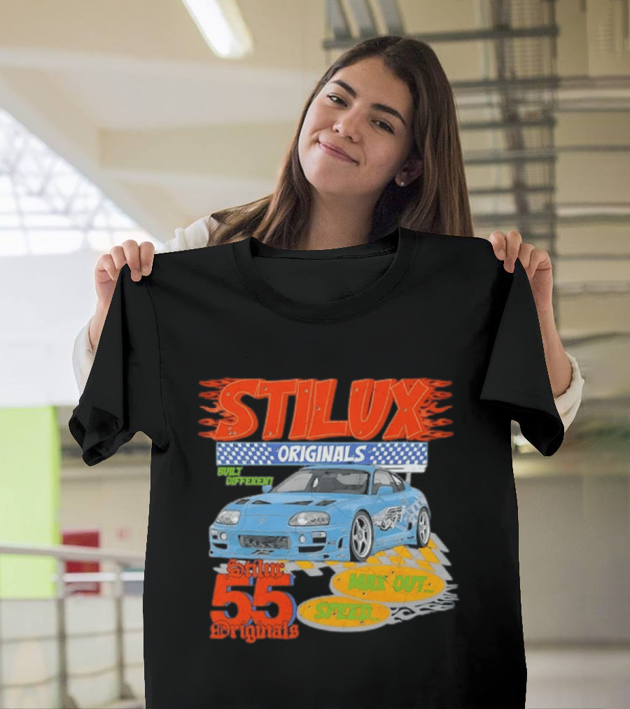 Stilux Originals Built Different Max Out Speed 55 Light Blue Sports Car Racing T-Shirt