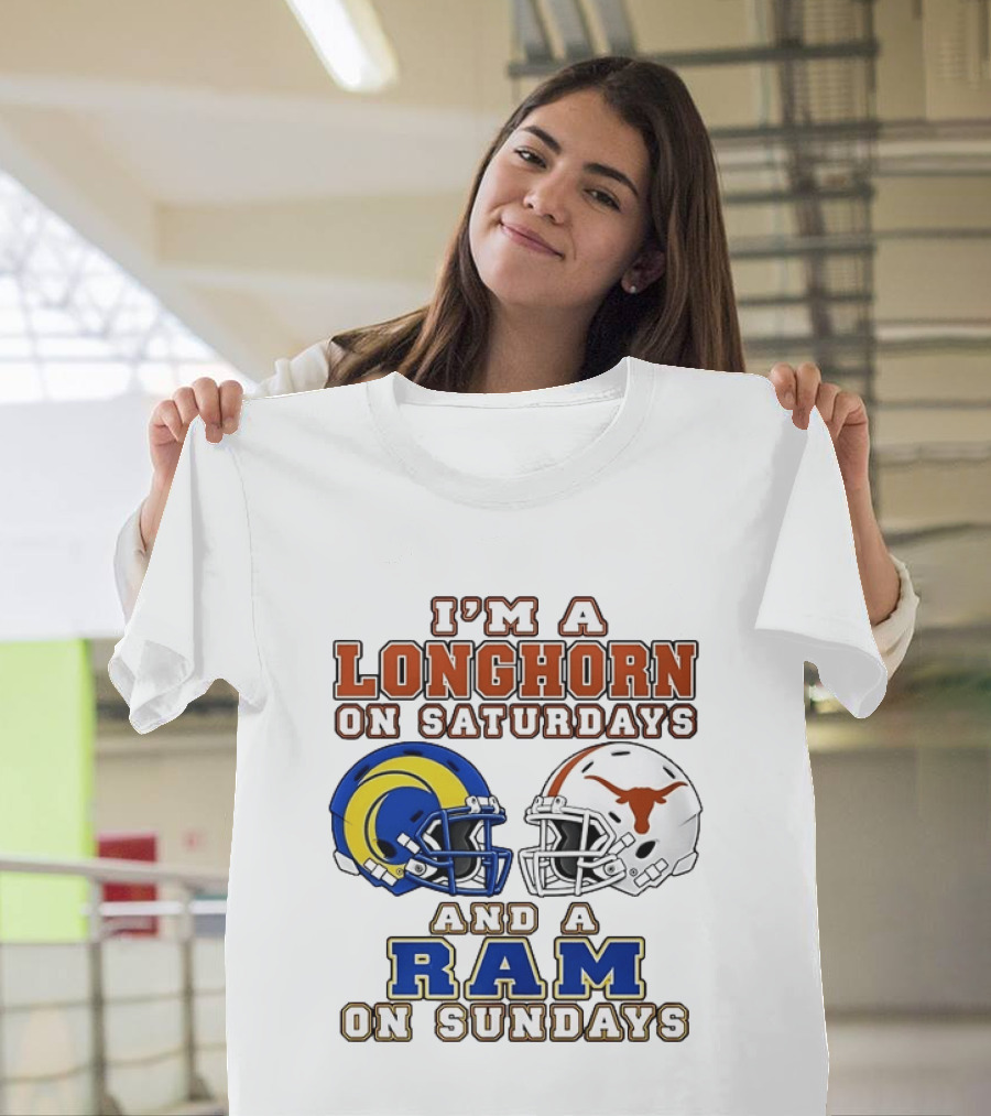 I'm A Longhorn On Saturdays And A Ram On Sundays Two Helmet 2026 T-Shirt