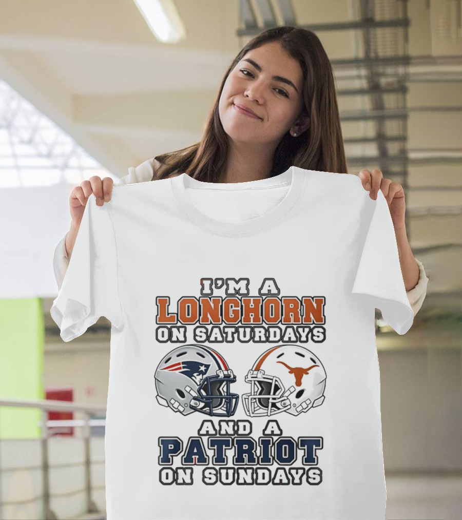 Texas Longhorns Saturdays New England Patriots Sundays Helmets 2026 T-Shirt