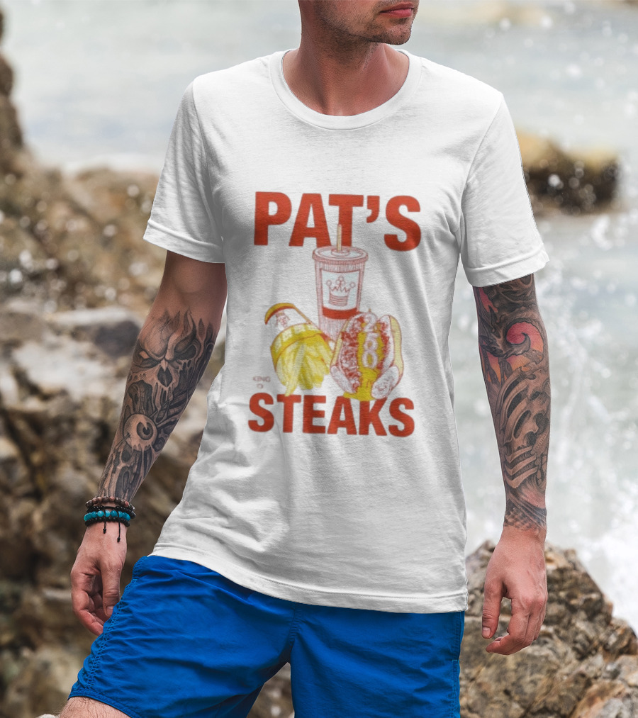 Pat's King Of Steaks 250 Cheesesteak Philadelphia Iconic Sandwich And Drink T-Shirt