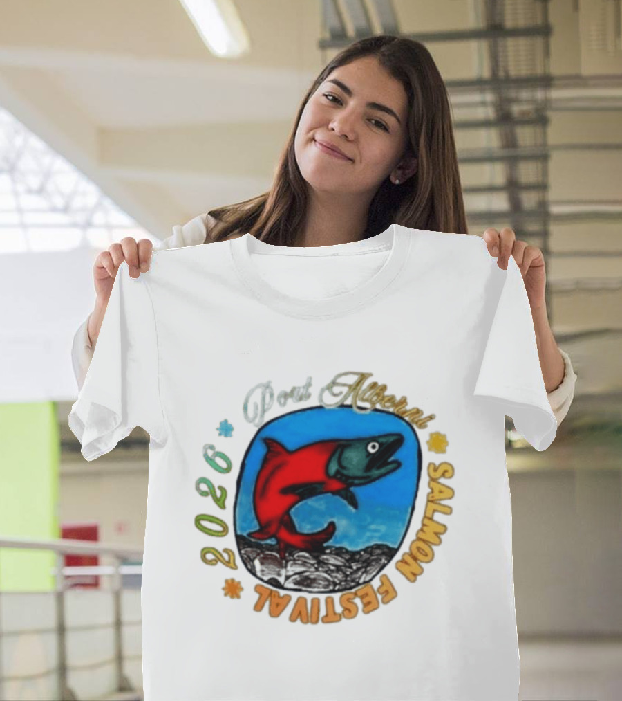 Port Alberni 2026 Salmon Festival Vibrant Red Fish Jumping T-Shirt