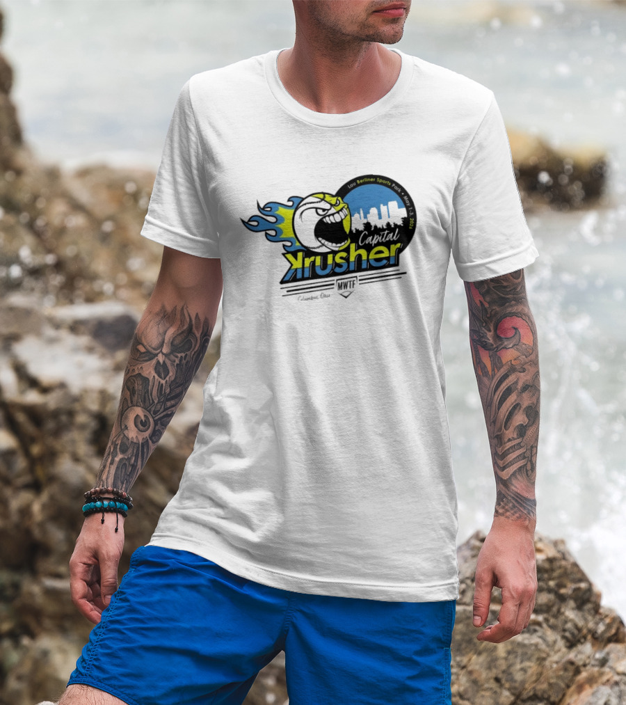 Berliner Sports Capital Krusher Softball 2014 Event Krusher Character With Flames T-Shirt
