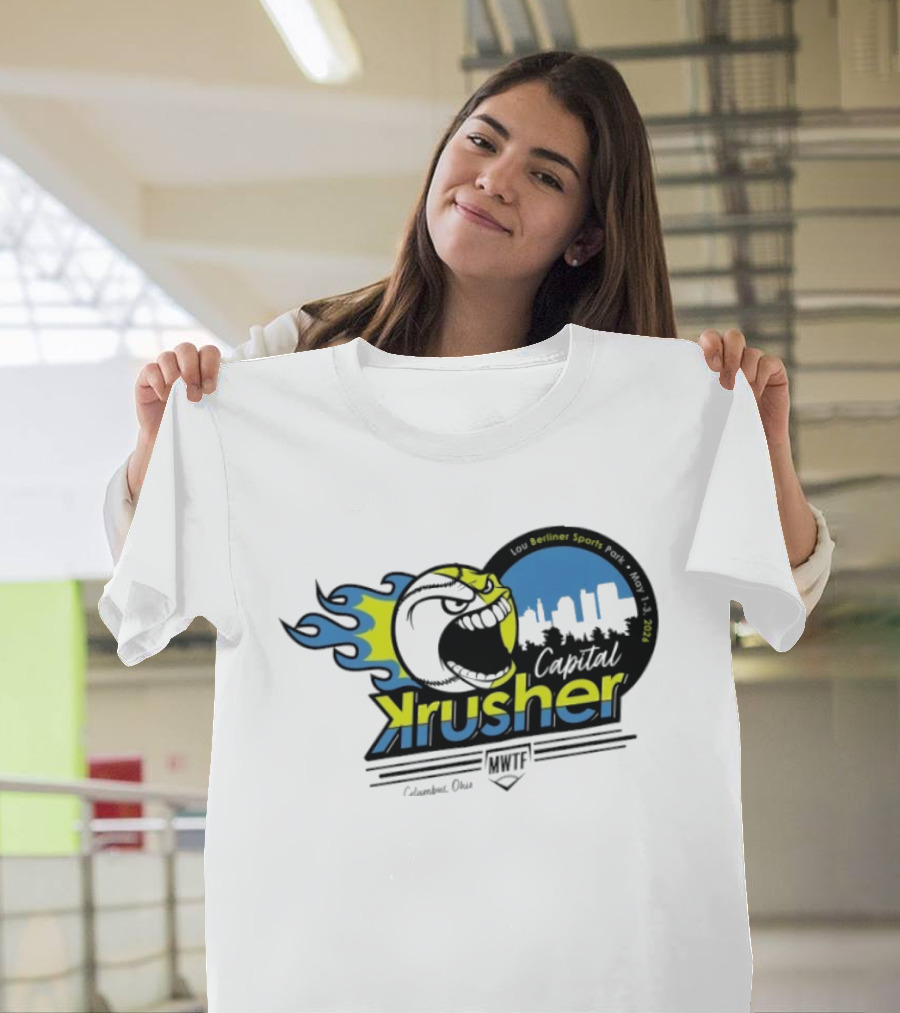 Berliner Sports Capital Krusher Softball 2014 Event Krusher Character With Flames T-Shirt