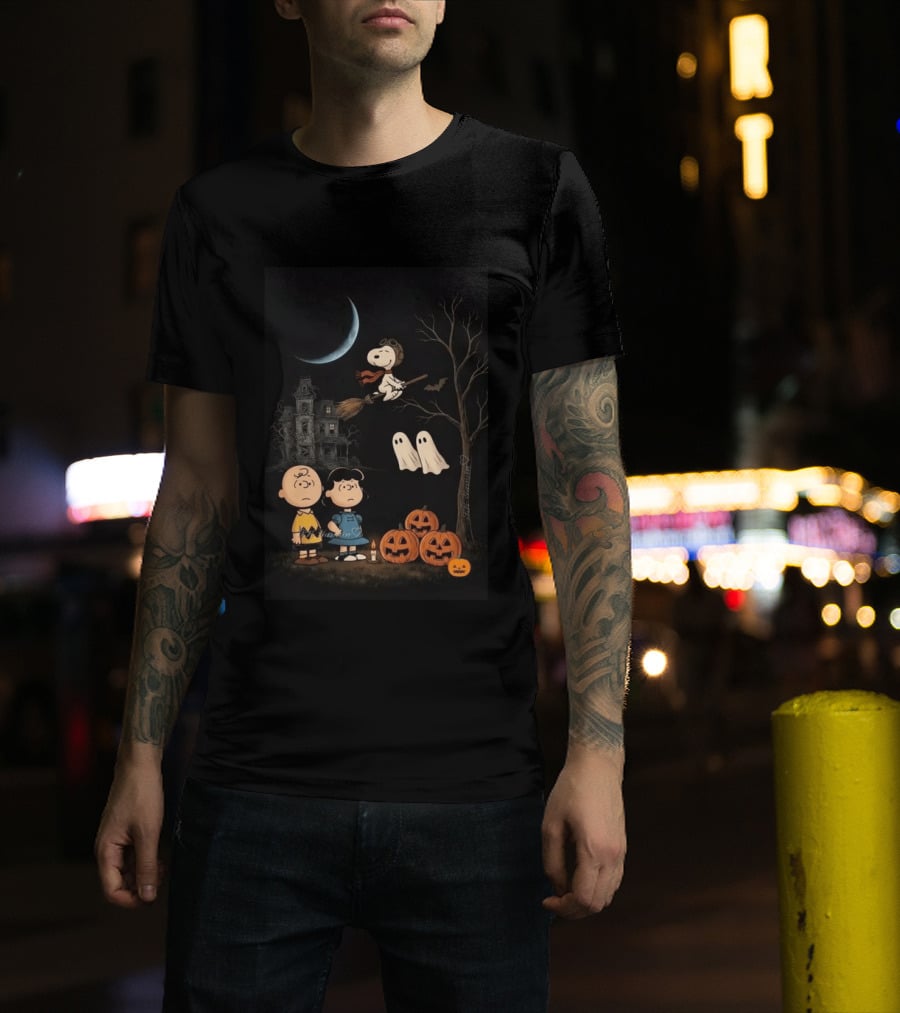 Charlie Brown Lucy And Snoopy Halloween Great Pumpkin Ghosts Haunted House T-Shirt