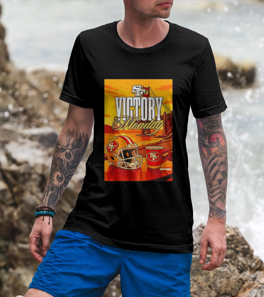 San Francisco 49ers Victory Monday Golden Gate Helmet And Coffee T-Shirt