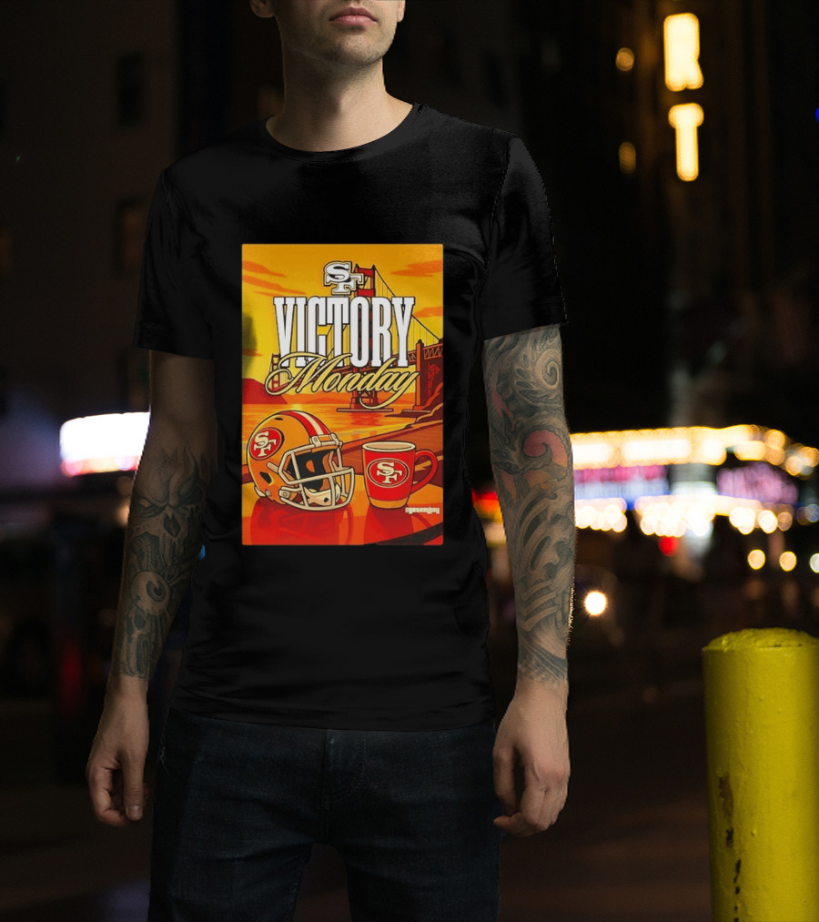 San Francisco 49ers Victory Monday Golden Gate Helmet And Coffee T-Shirt