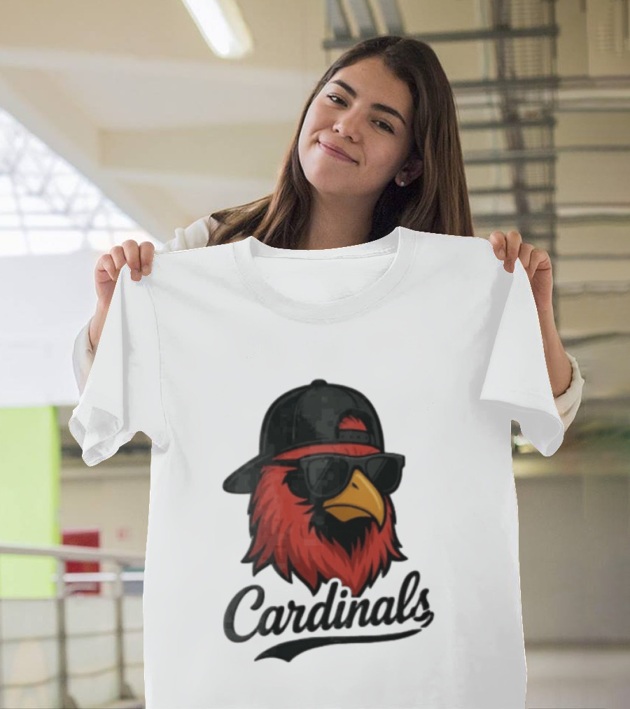 Cardinals Red Bird With Sunglasses And Cap T-Shirt