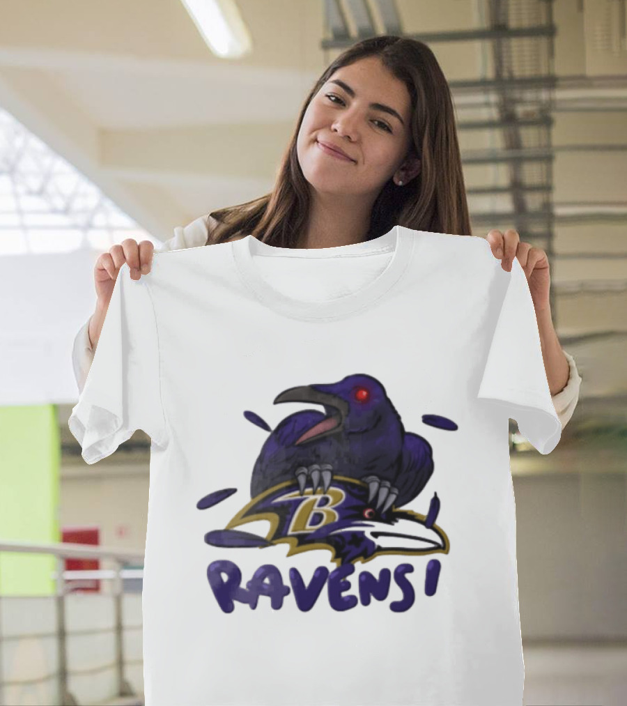 Baltimore Ravens Raven Bird Perched On Iconic Logo Ravens T-Shirt