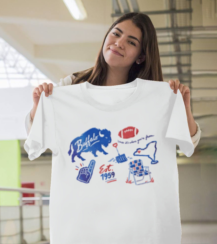 Buffalo Bills Established 1959 Football Shovel Map Chair Icons Where You Are From T-Shirt