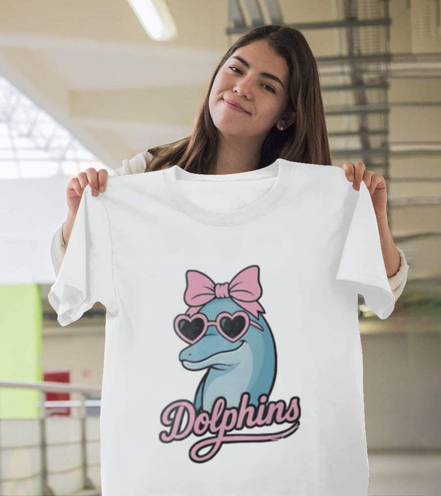 Dolphins Blue Dolphin Pink Bow Heart Sunglasses T-Shirt