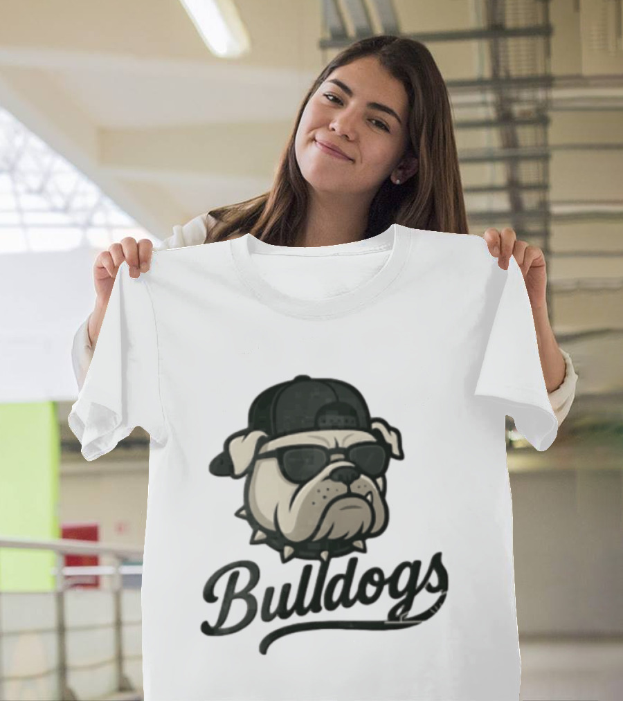 Bulldogs Mascot With Sunglasses Cap And Spiked Collar T-Shirt