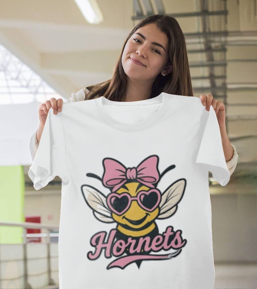 Hornets Bee Pink Bow Heart Sunglasses T-Shirt