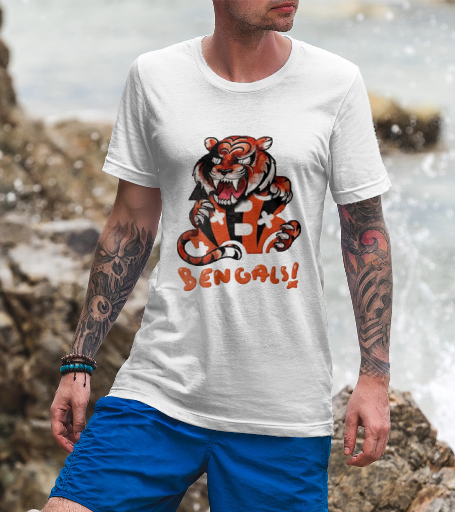 Cincinnati Bengals Snarling Tiger Over Bold B T-Shirt