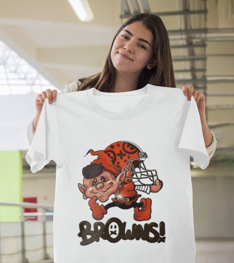 Cleveland Browns Elf Holding Football Helmet Browns T-Shirt