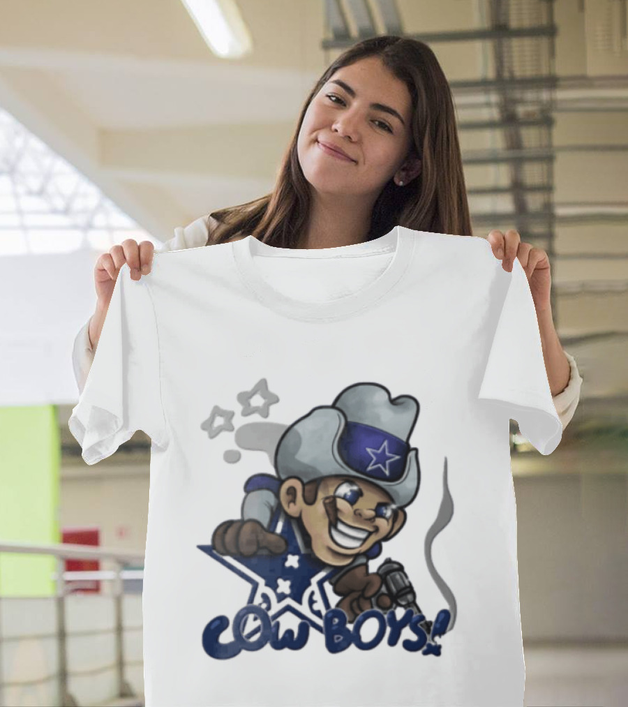 Dallas Cowboys Cartoon Cowboy Holding Revolver Cigar With Stars And Star Hat T-Shirt