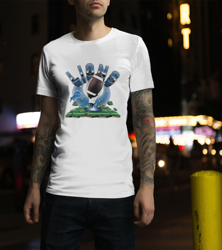 Lions Football Emblem With Exploding Earth T-Shirt