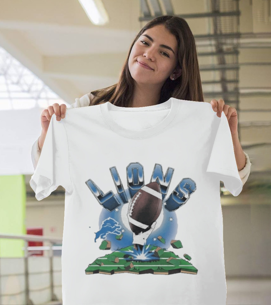 Lions Football Emblem With Exploding Earth T-Shirt