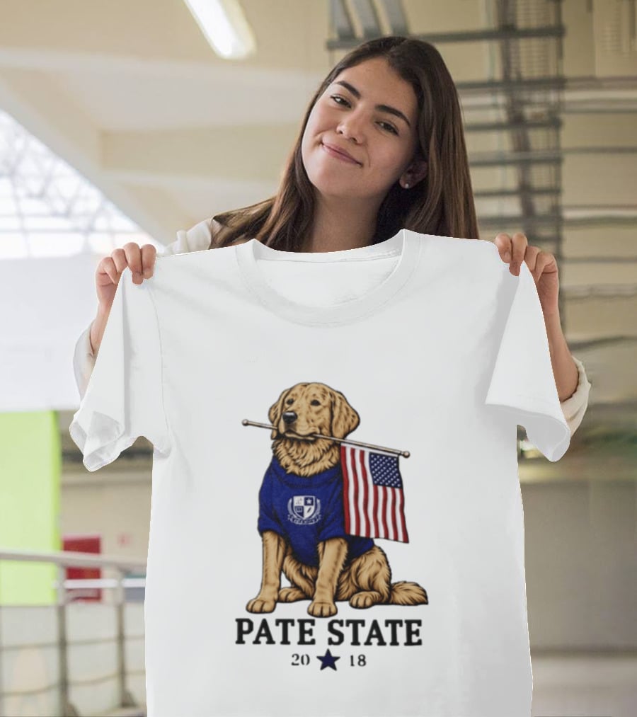 Pate State 2018 Golden Retriever American Flag T-Shirt