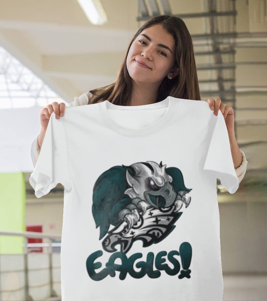 Philadelphia Eagles Aggressive Cartoon Eagle With Shield T-Shirt