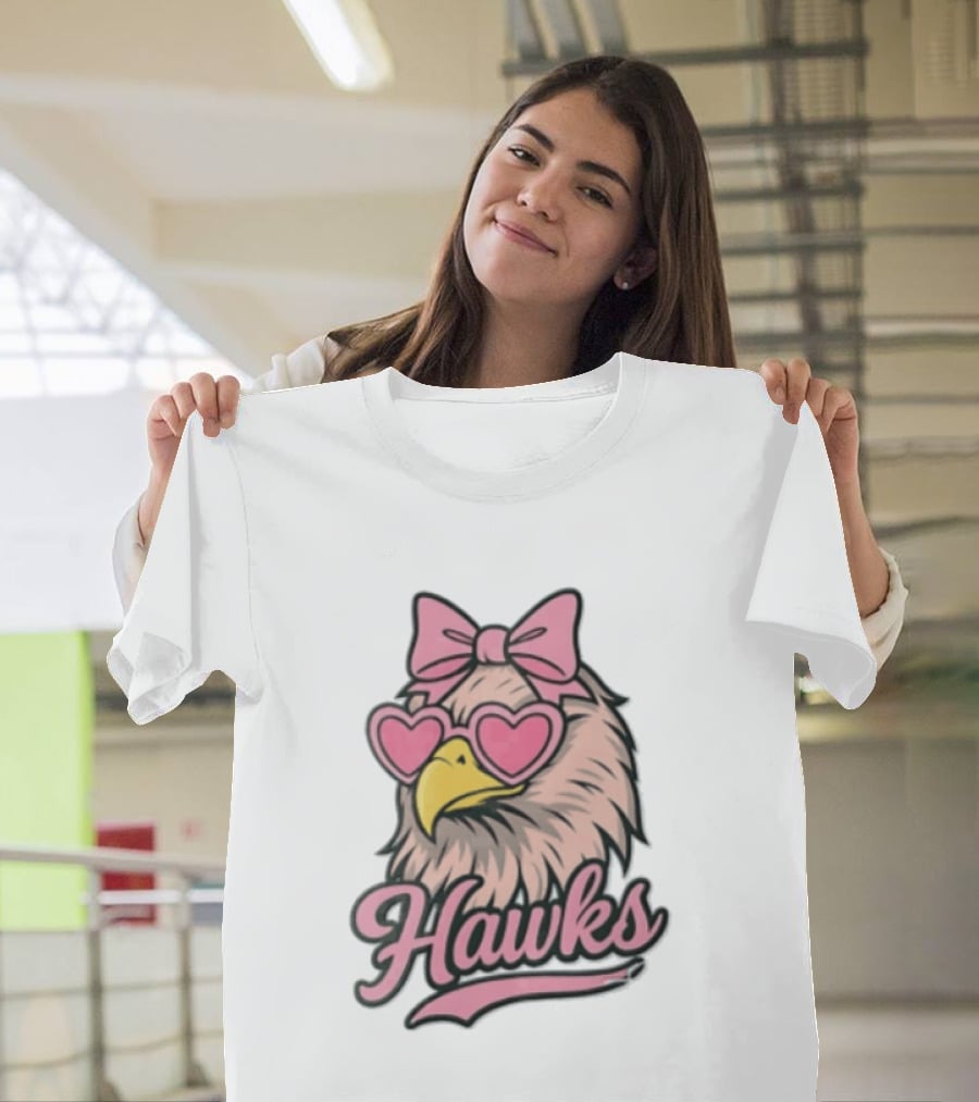 Hawks Eagle Pink Bow Heart Glasses T-Shirt