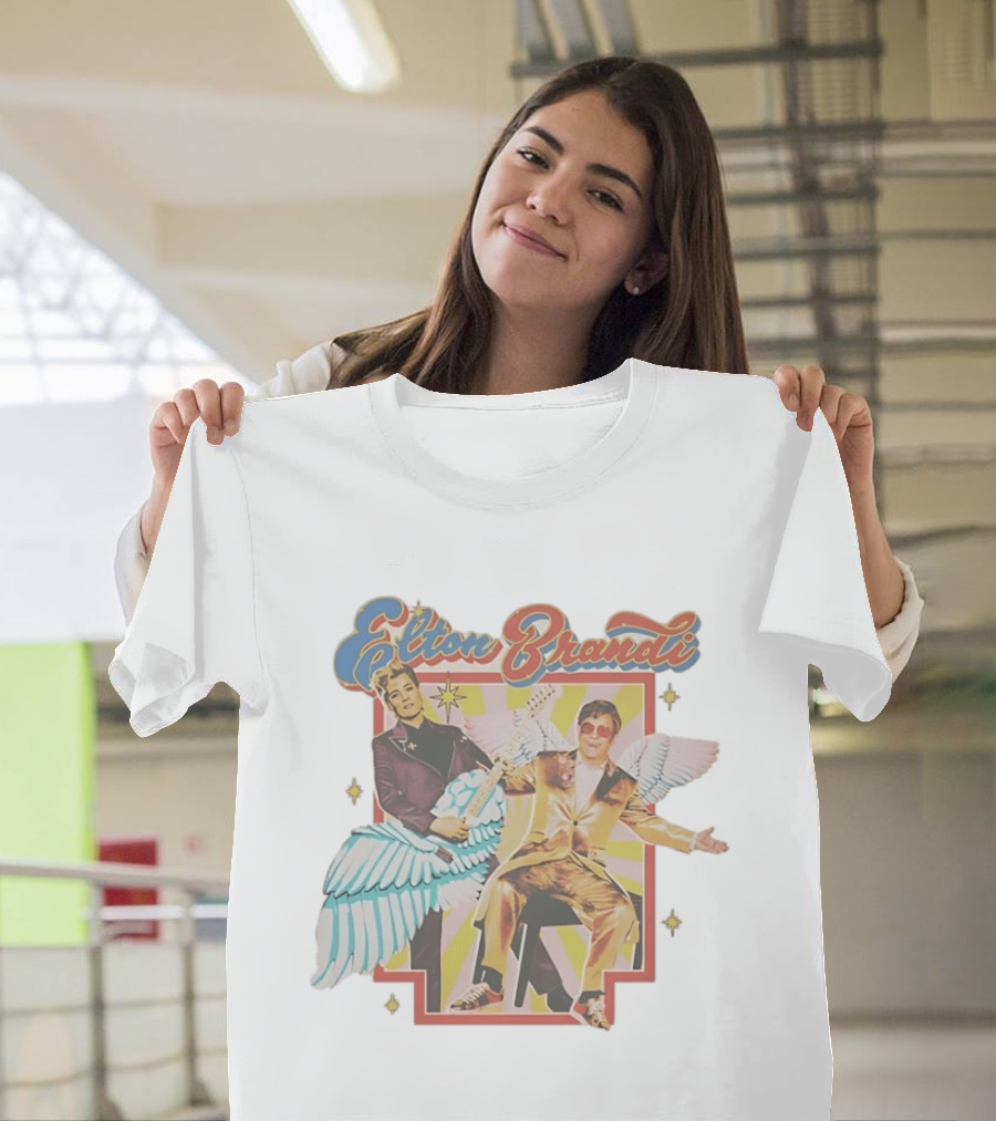 Elton John Brandi Carlile Winged Duo With Golden Outfit And Guitar T-Shirt