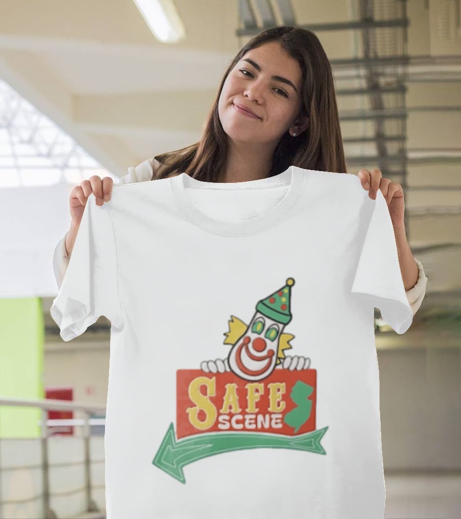 Safe Scene Clown Holding New Jersey Map Sign T-Shirt