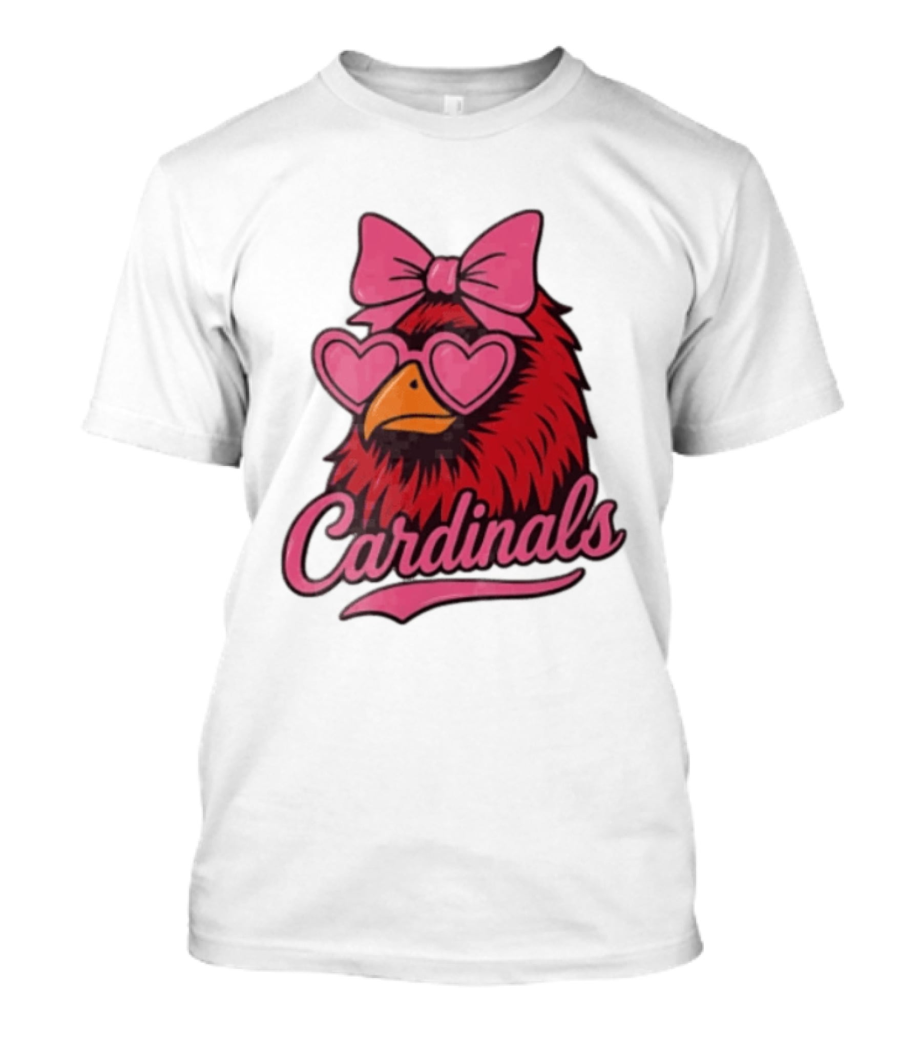 St Louis Cardinals Red Bird Pink Bow Heart Glasses T-Shirt