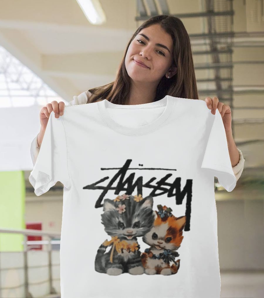 Stussy Two Kittens Flower Garlands T-Shirt