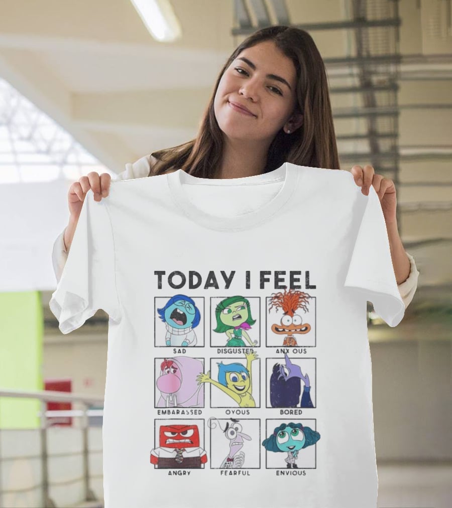 Today I Feel Sad Disgusted Anxious Embarrassed Joyous Bored Angry Fearful Envious Inside Out Emotions Chart T-Shirt
