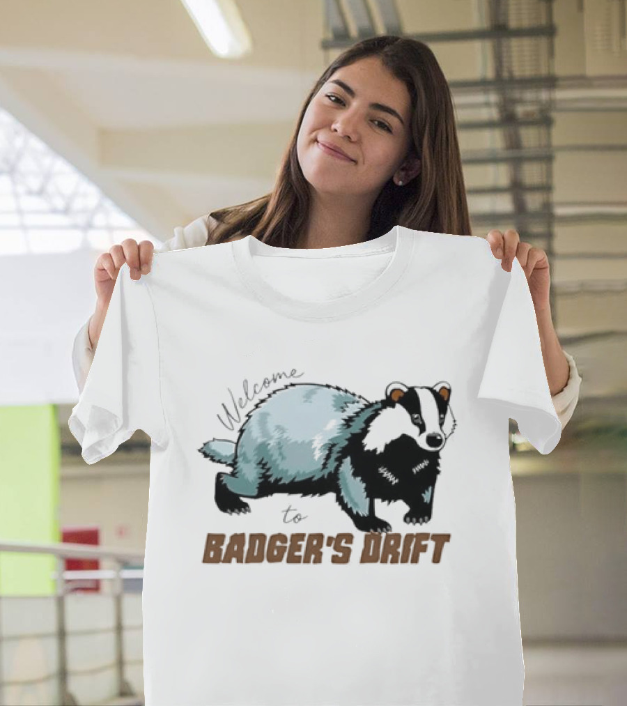 Welcome To Badger's Drift Cartoon Badger Walking Black And White Fur T-Shirt