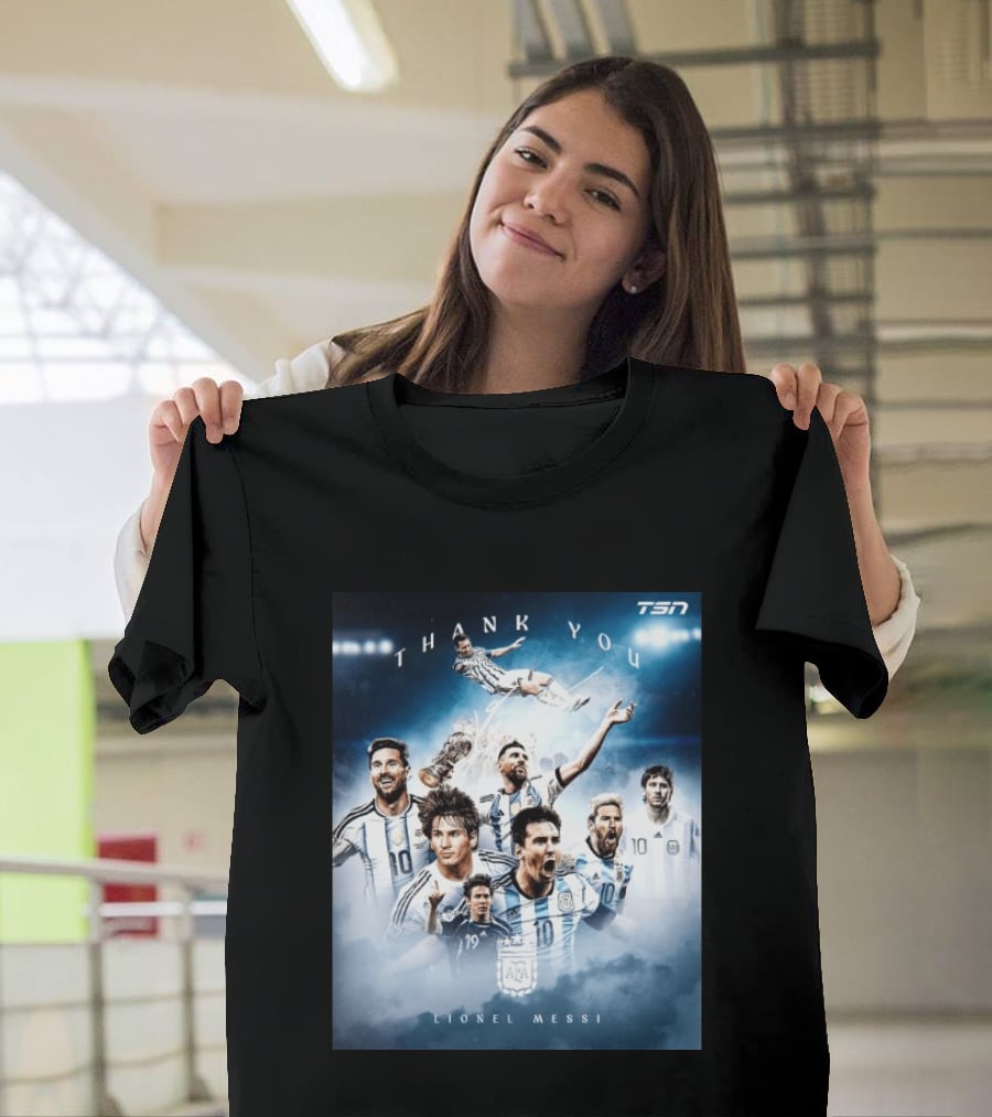 Thank You Lionel Messi TSN Argentina Soccer Legend With Trophy And Team Moments T-Shirt