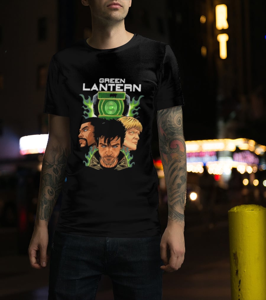 Green Lantern Glowing Eyes With Symbol Featuring Three Characters T-Shirt