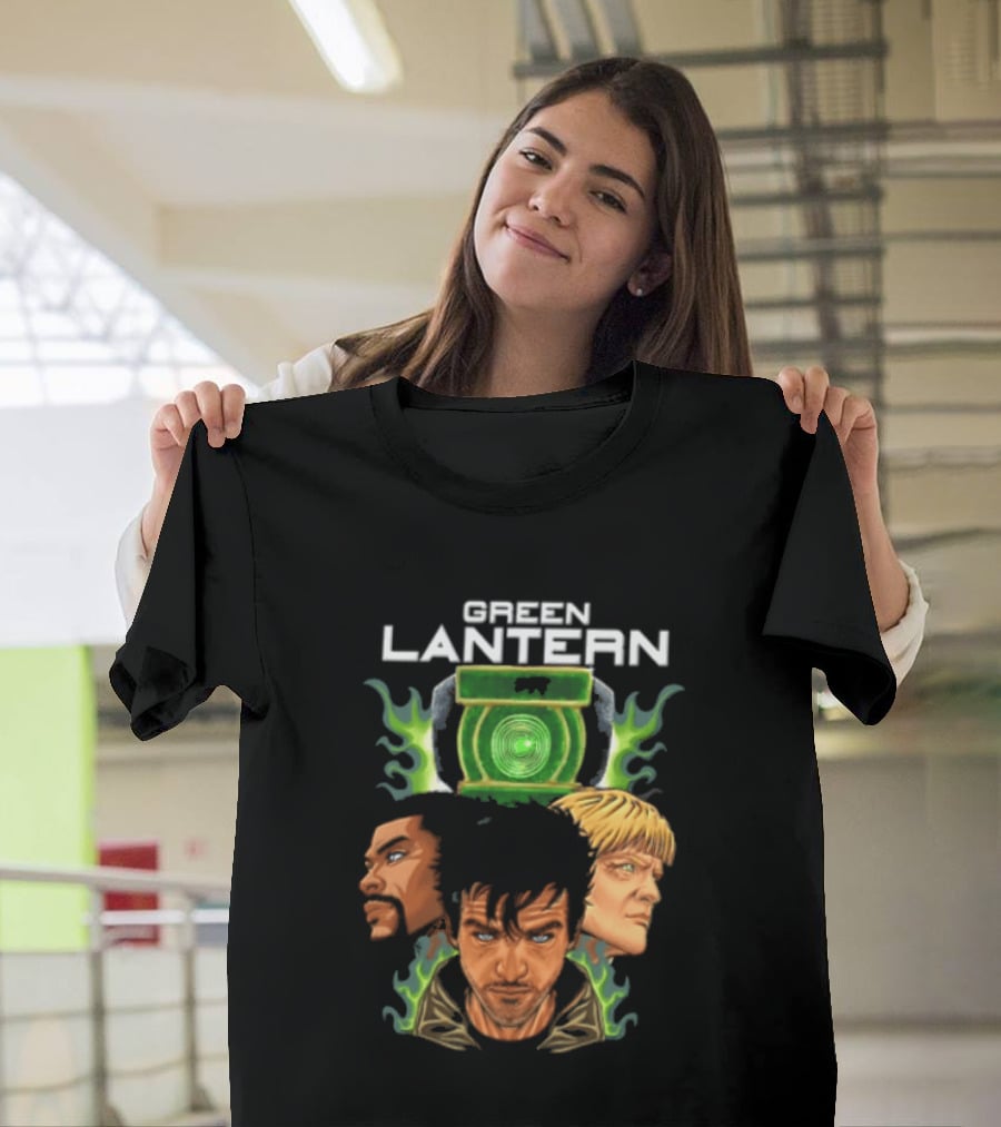 Green Lantern Glowing Eyes With Symbol Featuring Three Characters T-Shirt