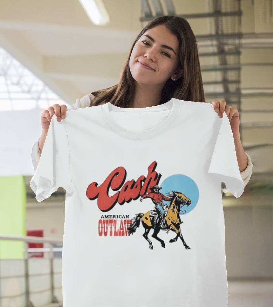 Cash American Outlaw Cowboy Riding Horse T-Shirt