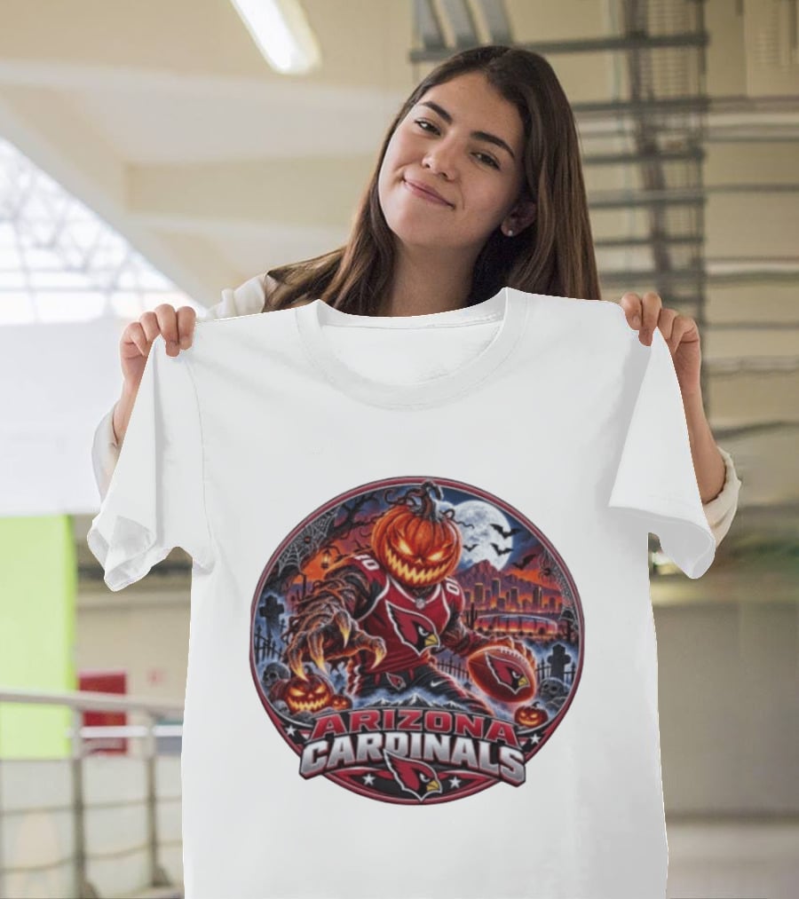 Arizona Cardinals Halloween Jack O' Lantern Football Spooky City Skyline T-Shirt