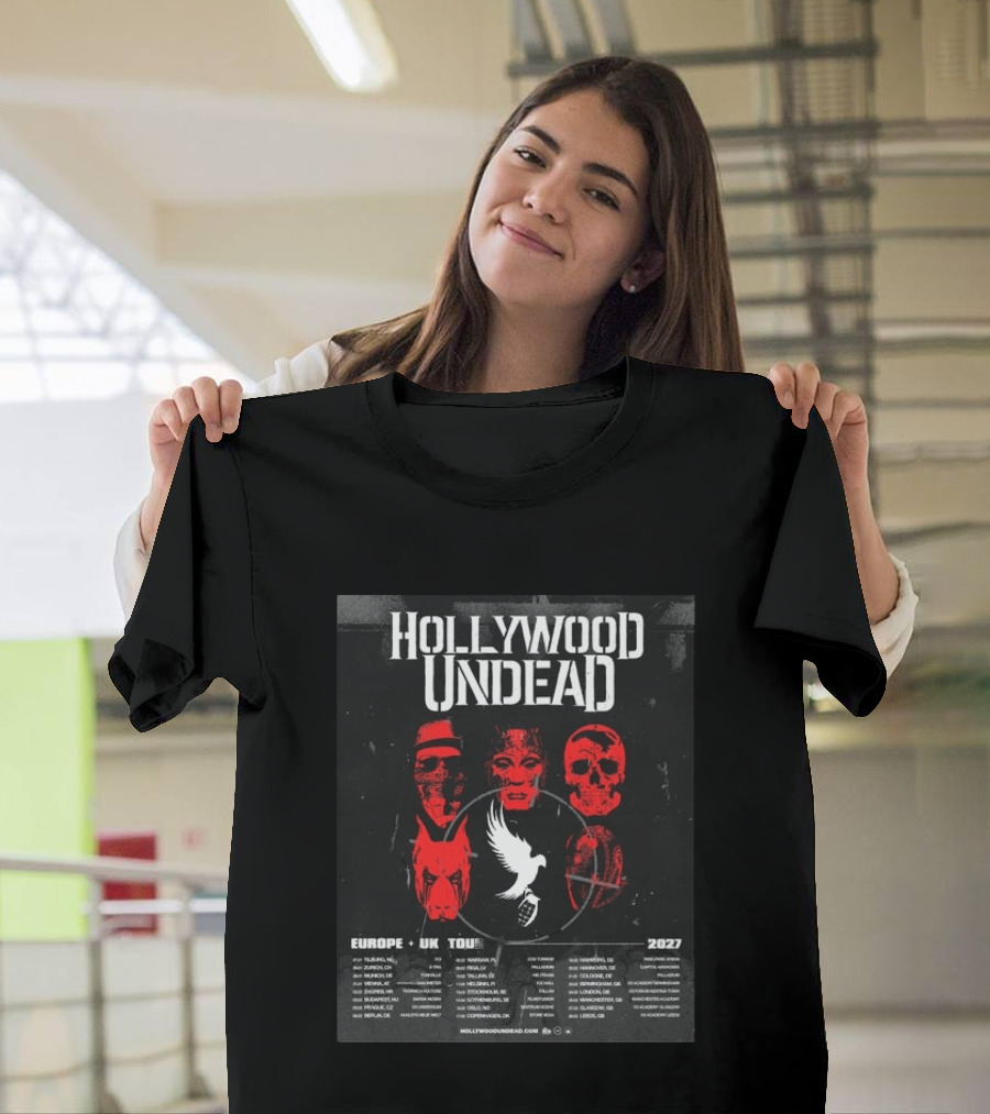 Hollywood Undead Europe UK 2027 Tour Cities And Mask T-Shirt