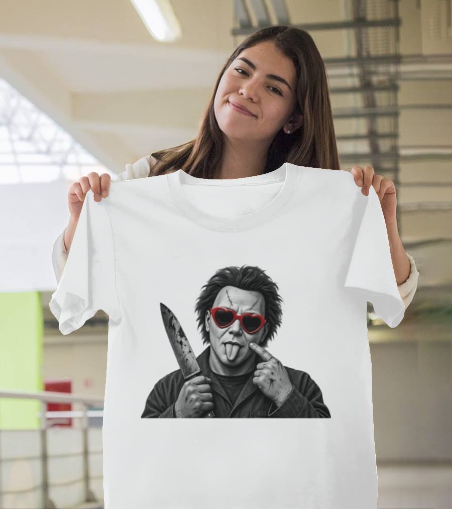 Michael Myers Heart Sunglasses Knife Halloween T-Shirt