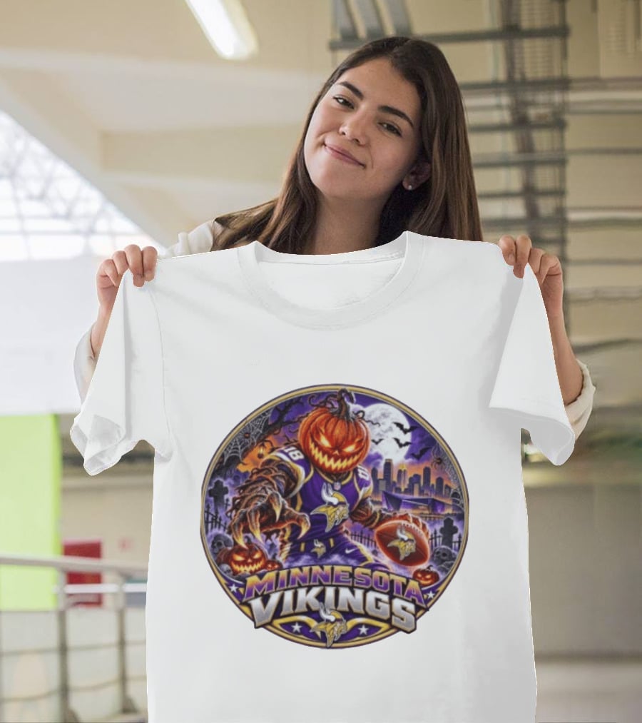 Minnesota Vikings Halloween Jack O' Lantern Football Spooky Night T-Shirt